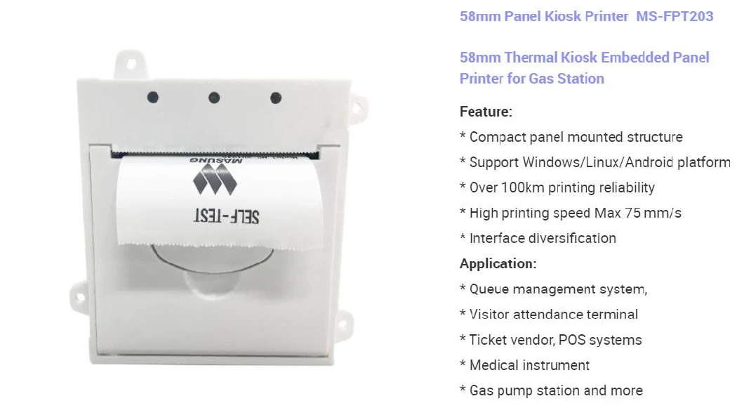 Ms-Fpt203 58mm Thermal Kiosk Embedded Panel Printer for Gas Station