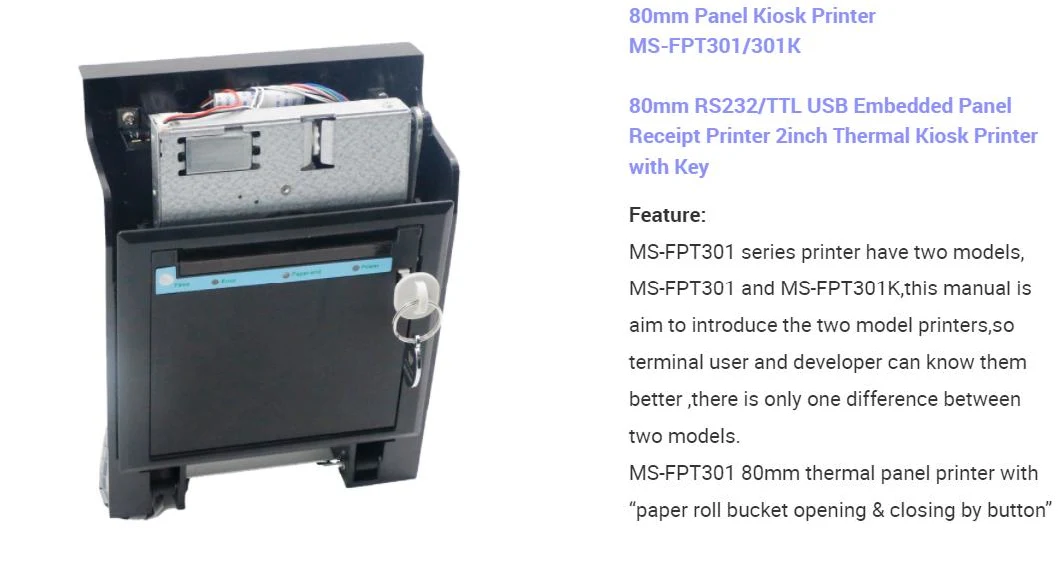 80mm RS232/Ttl USB Embedded Panel Receipt Printer 2inch Thermal Kiosk Printer with Key