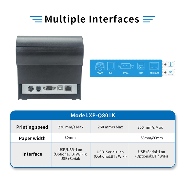 Xprinter XP-Q801K Wholesale High Speed 80mm Thermal Receipt Printer With USB POS Printer